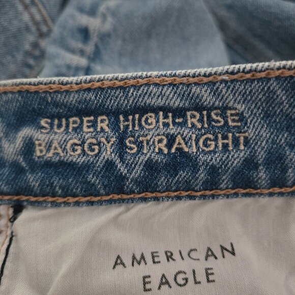 American Eagle Strigid Super High Waist Baggy Straight Distressed Jeans 4 - Picture 5 of 6